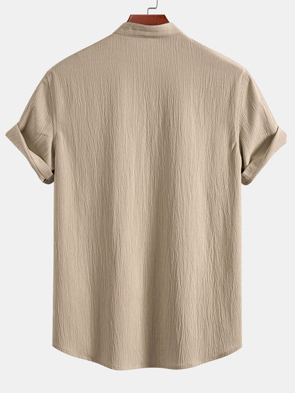 Crinkled Textured V Neck Shirt
