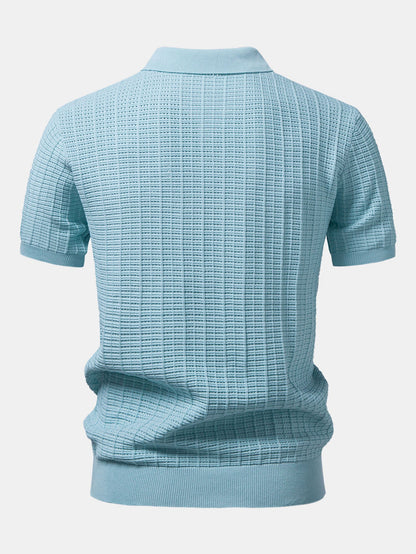 Textured Jacquard Johnny Collar Knit Polo