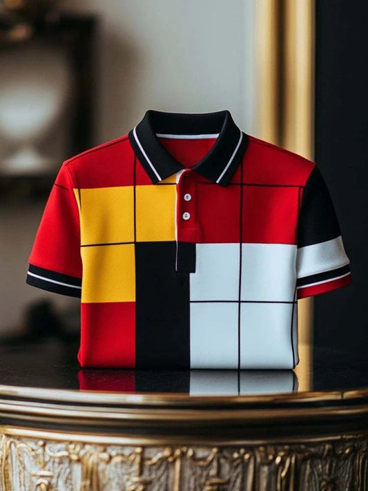 Men's Classic Business Logo Button Short Sleeve Polo Shirt