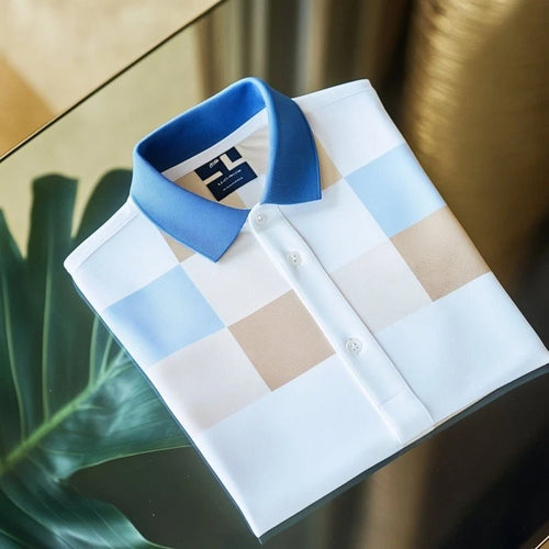 Men's Business Casual Embroidered    Button Short Sleeve Polo Shirt