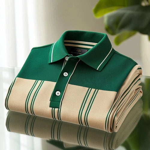 Men's Business Casual Embroidered    Button Short Sleeve Polo Shirt