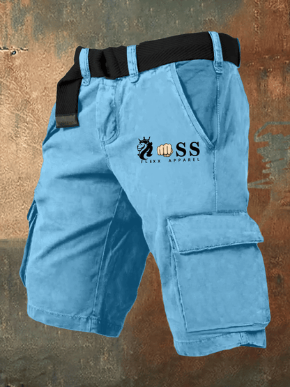 Men's Retro Letter Print Cargo Shorts (Belt Not Included)
