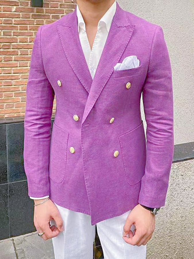 Men's Vintage Double-Breasted Solid Color Gentleman's Business Suit Jacket