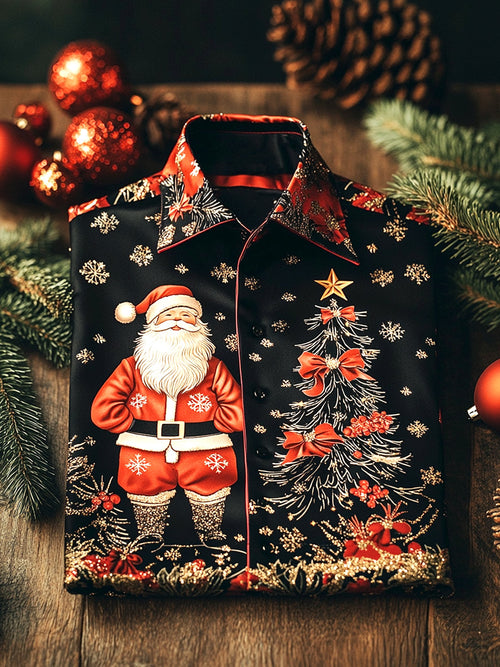 Men's Satin Luxury Christmas Party Long Sleeve Button-Down Shirt
