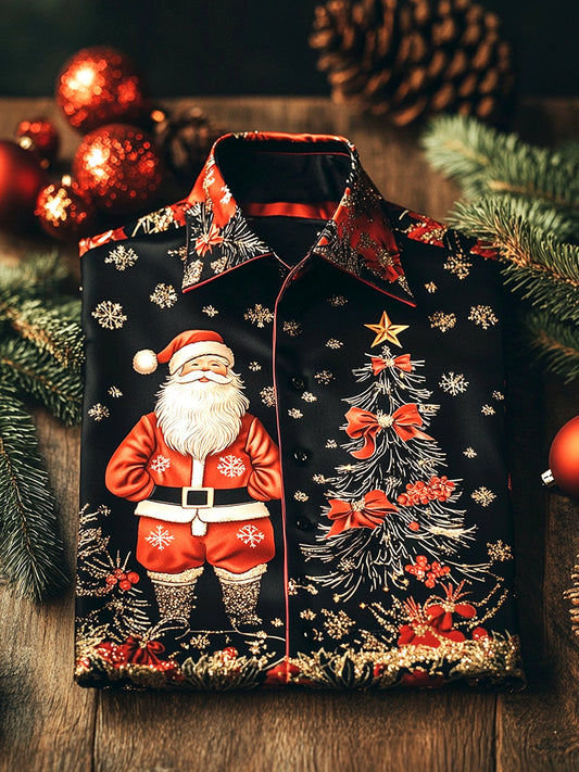 Men's Satin Luxury Christmas Party Long Sleeve Button-Down Shirt