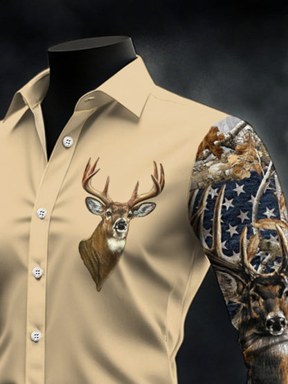 Men's Casual Simple Camouflage Elk Western Style Shirt