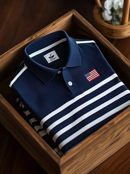 Men's Classic Business Flag Independence Day Short Sleeve Polo Shirt