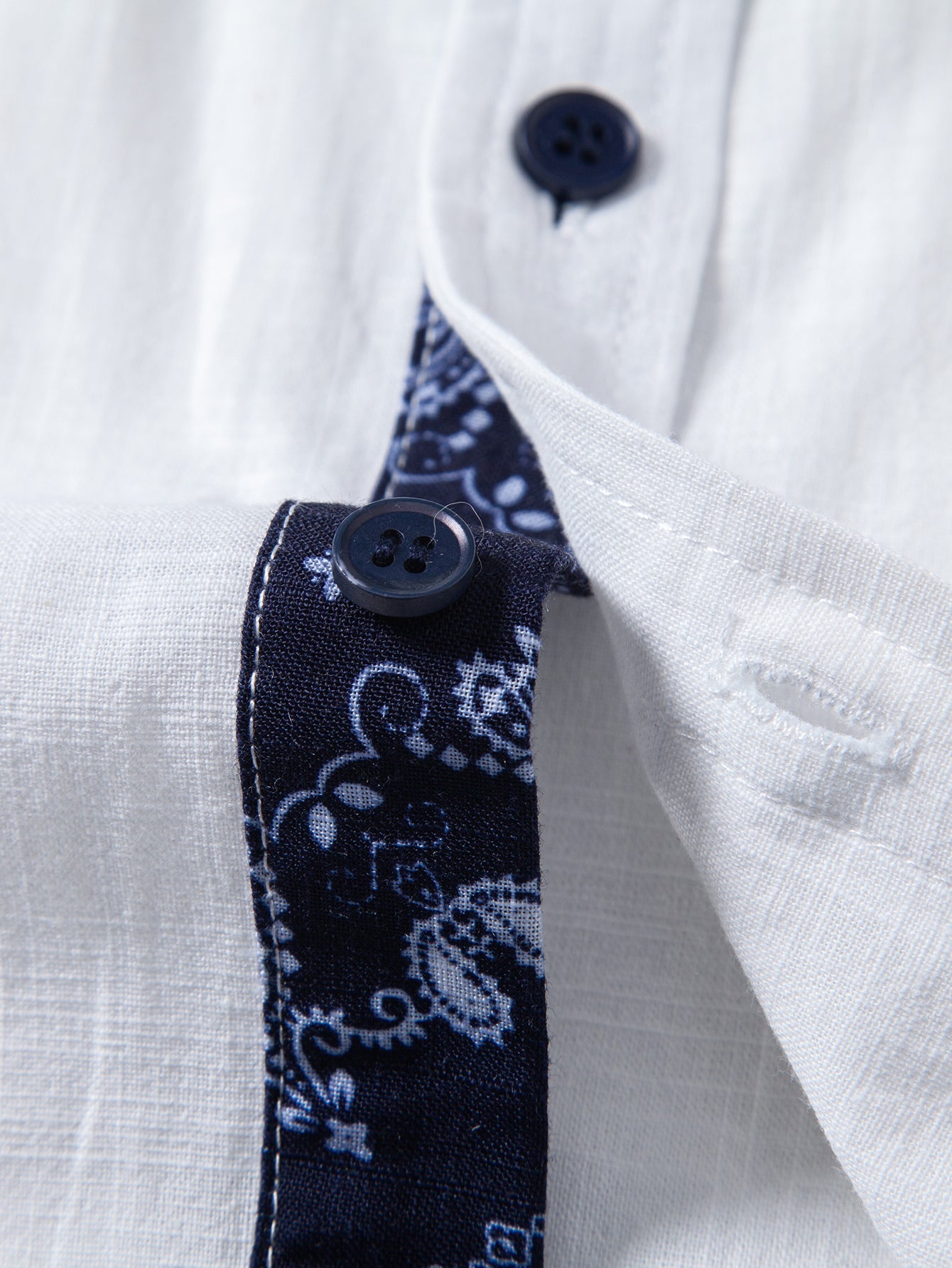 Contrast Paisley Print Linen Look Shirt