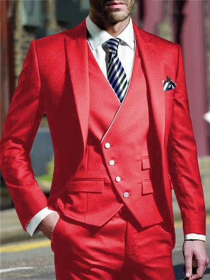 Men's Three-Piece Business Suit With One Button And Contrast Stitching