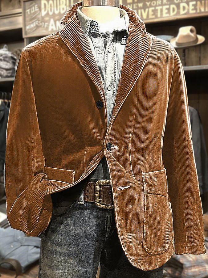 Men's Retro Western Solid Color Casual Jacket