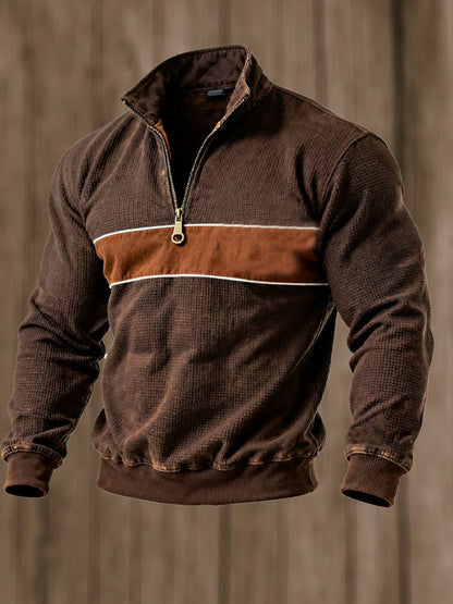 Men's Retro Contrast Color Comfort Zip-Up Sweatshirt