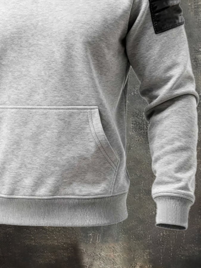 Men's Retro Warm Splicing Soft Leather Mid-High Neck Long Sleeve Sweatshirt