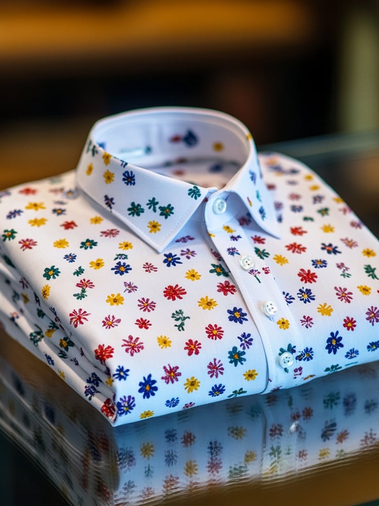 Men's Business Casual Mini Sunflower Lapel Short Sleeve Shirt