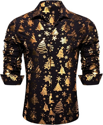 Men's Christmas Dress Shirts Long Sleeve Luxury Shiny Shirt