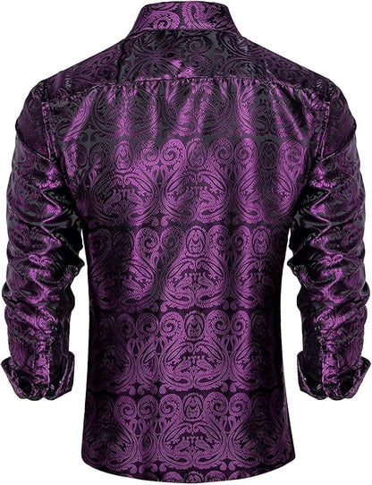 Men's Silk Paisley Dress Shirts,Plum Purple Paisley