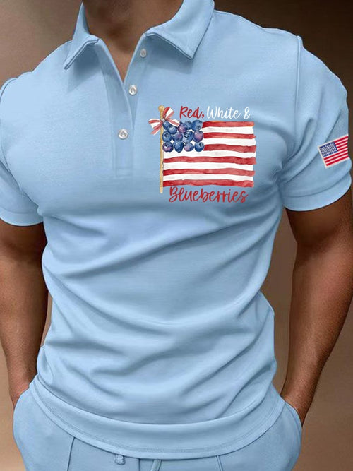 Men's Vintage Red White And Blueberries Printed Polo Shirt