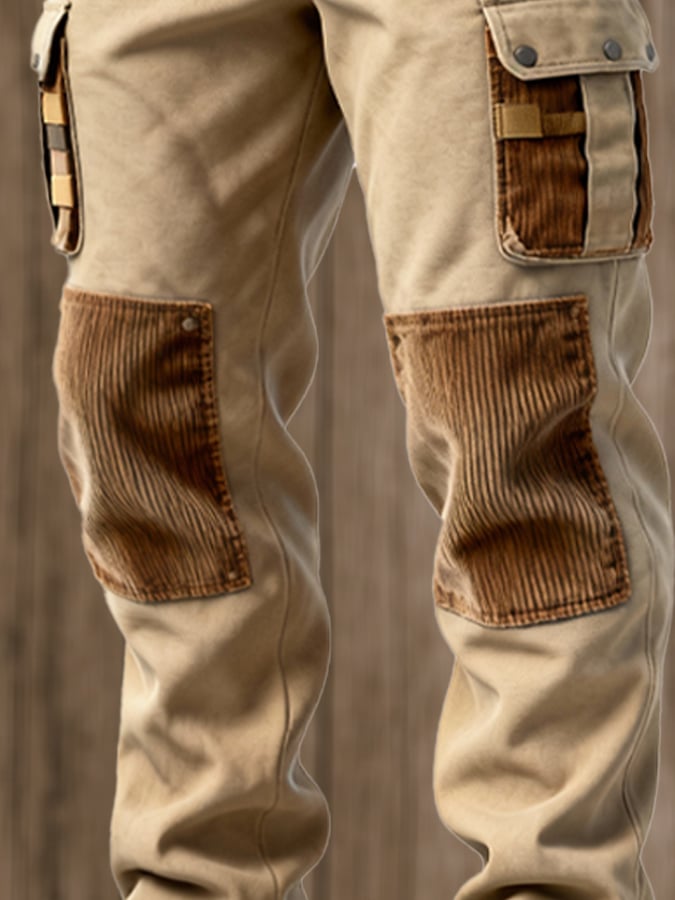 Men's Retro Stitching Functional Wear-Resistant Rip-Resistant Pocket Work Pants