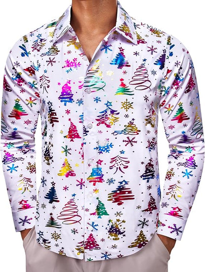 Men's Christmas Dress Shirts Long Sleeve Luxury Shiny Shirt