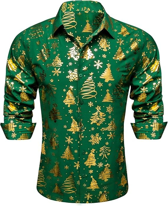Men's Christmas Dress Shirts Long Sleeve Luxury Shiny Shirt