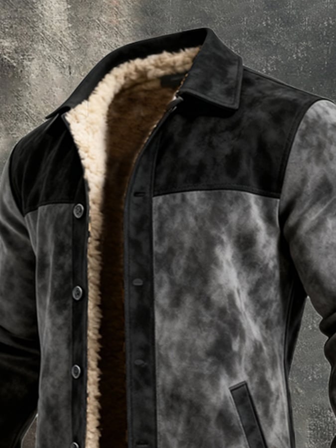 Men'S Vintage Distressed Suede Patchwork Warm And Cold-Resistant Fur Lining Long Trench Coat