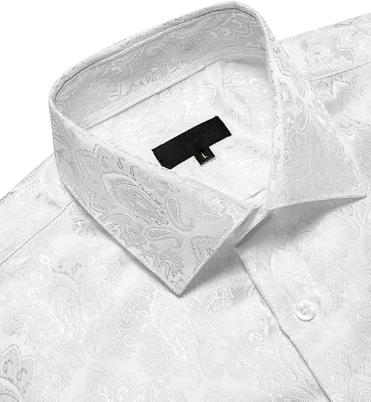Men's Silk Paisley Dress Shirts,White Paisley