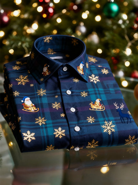 Men's  Christmas Long Sleeve Button-Down Shirt