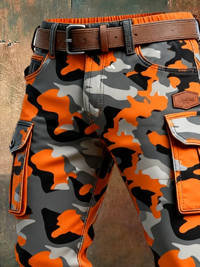 Men's Vintage Camouflage Distressed Pocket Work Pants