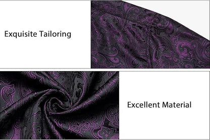 Men's Silk Paisley Dress Shirts,Black Purple