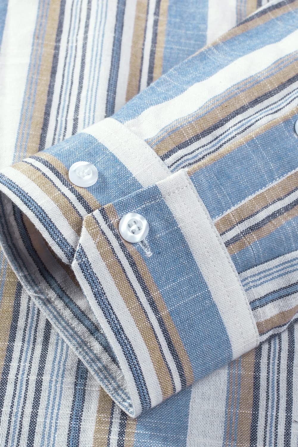 JMIERR Men's Linen Shirts Casual Long Sleeve Button-Down Striped Dress Shirt