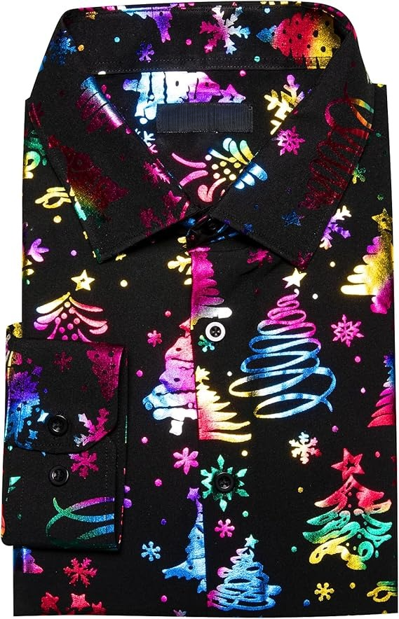 Men's Christmas Dress Shirts Long Sleeve Luxury Shiny Shirt