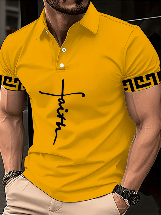 Men's Business Logo Button-Down Short Sleeve Polo Shirt
