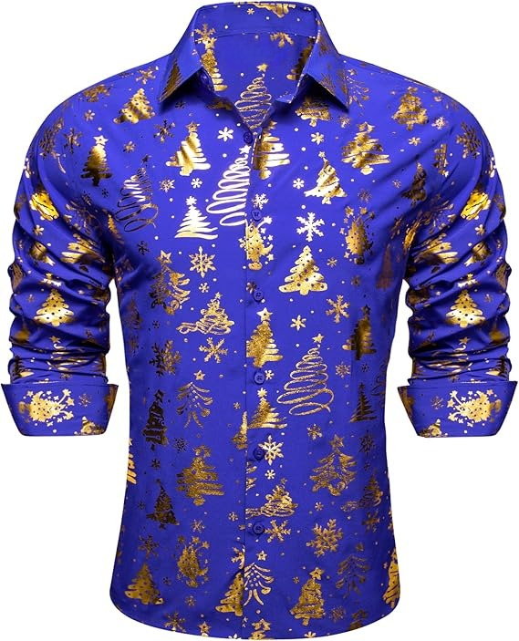 Men's Christmas Dress Shirts Long Sleeve Luxury Shiny Shirt
