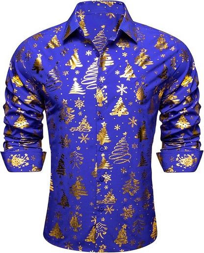 Men's Christmas Dress Shirts Long Sleeve Luxury Shiny Shirt