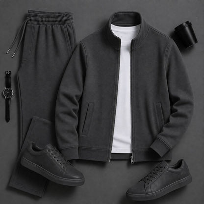 Men's Casual Zip-Up Jacket and Pants  Two Piece Set