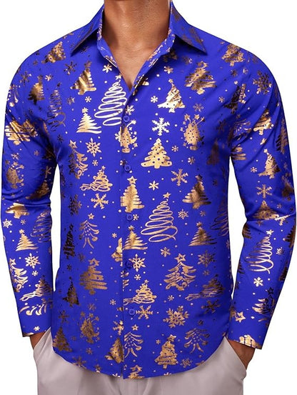 Men's Christmas Dress Shirts Long Sleeve Luxury Shiny Shirt