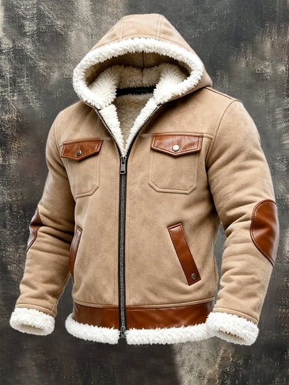 Men'S Vintage Warm Suede Hooded Jacket