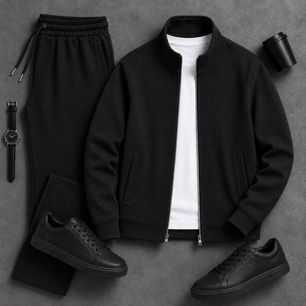 Men's Casual Zip-Up Jacket and Pants  Two Piece Set