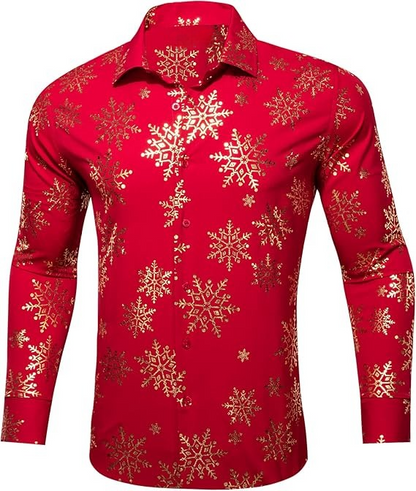 Men's Christmas Dress Shirts Long Sleeve Luxury Shiny Shirt