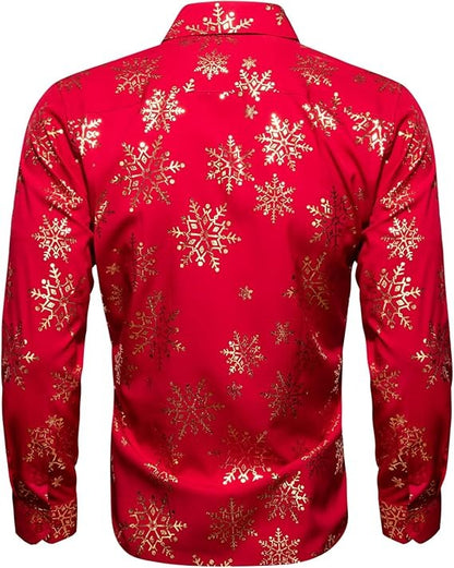 Men's Christmas Dress Shirts Long Sleeve Luxury Shiny Shirt