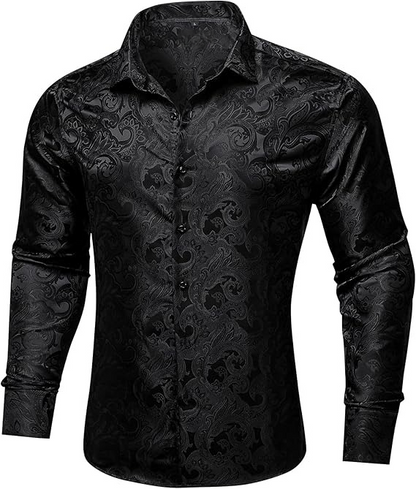 Men's Silk Paisley Dress Shirts,Paisley Black