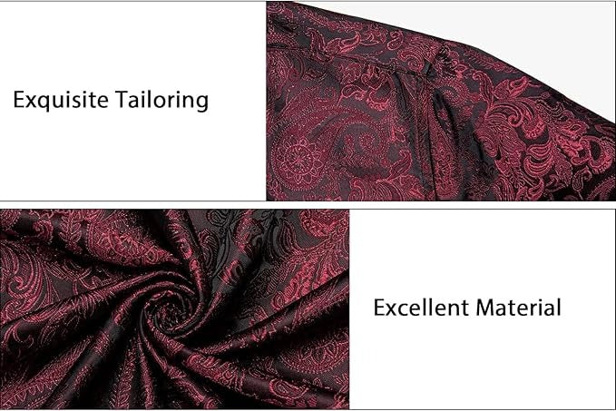 Men's Silk Paisley Dress Shirts,Red Black Paisley