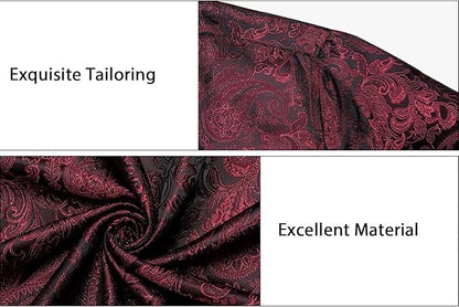 Men's Silk Paisley Dress Shirts,Red Black Paisley
