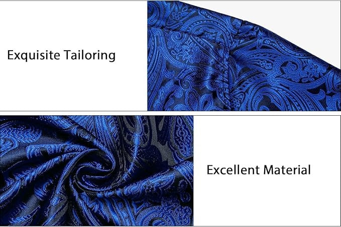 Men's Silk Paisley Dress Shirts,Black Blue Paisley