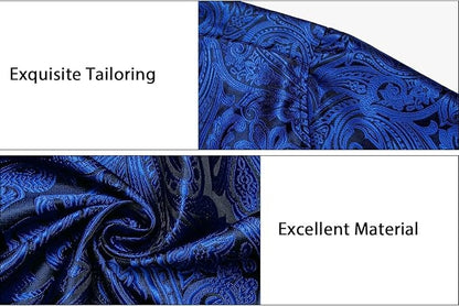 Men's Silk Paisley Dress Shirts,Black Blue Paisley