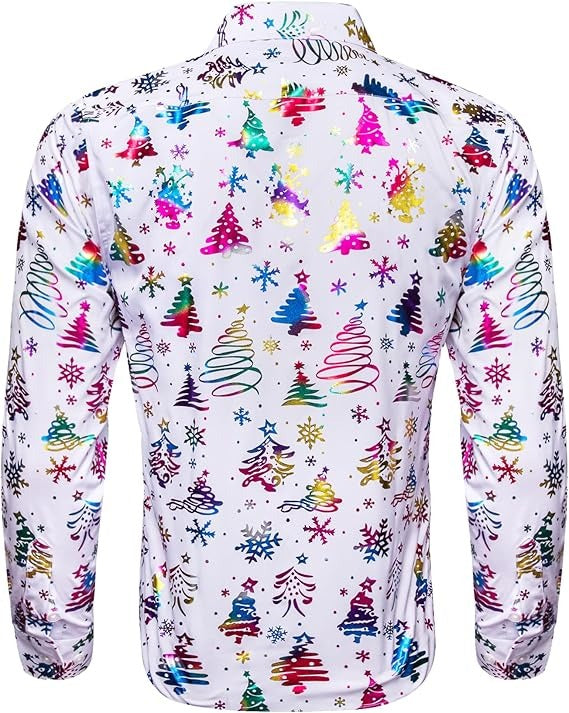 Men's Christmas Dress Shirts Long Sleeve Luxury Shiny Shirt