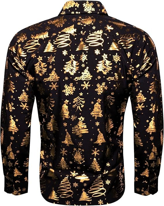 Men's Christmas Dress Shirts Long Sleeve Luxury Shiny Shirt