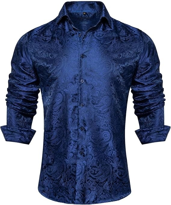 Men's Silk Paisley Dress Shirts,Blue Paisley
