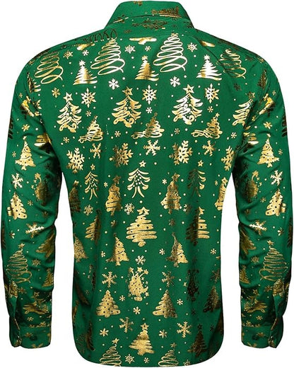 Men's Christmas Dress Shirts Long Sleeve Luxury Shiny Shirt