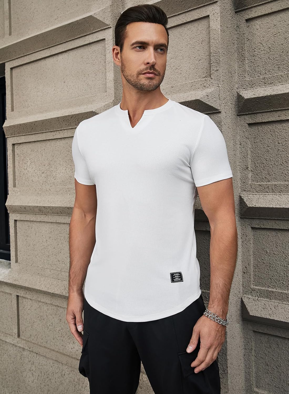 JMIERR Mens Muscle Slim T Shirt V-Neck Longline Henley Shirt Gym Workout Athletic Tee Shirts