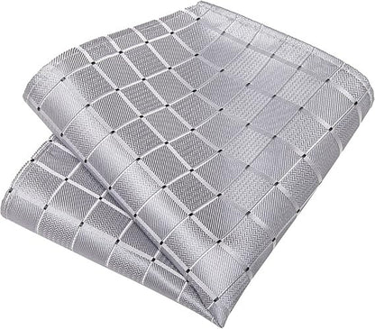 Men's Solid Color Tie and Pocket Square Set,Silver Grey Paisley